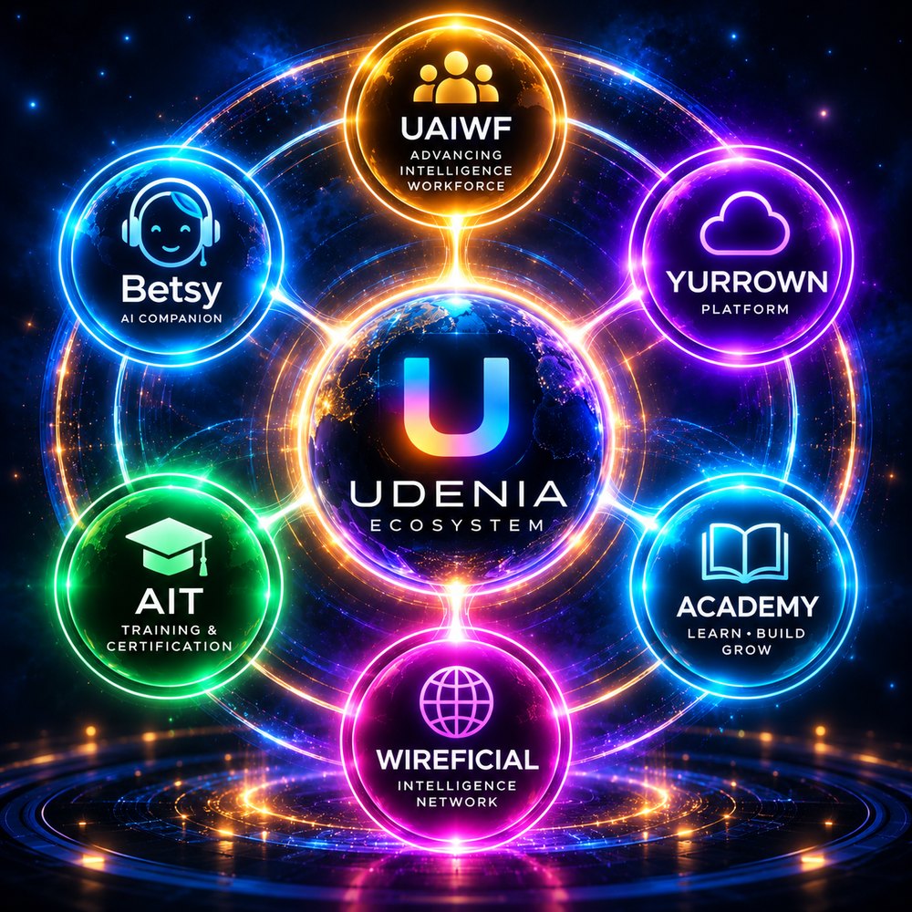 The Udenia ecosystem: UAIWF, Betsy, YURROWN, AIT, Academy and WIREFICIAL around Udenia